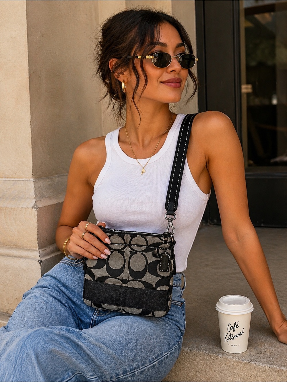 Coach Stylish Black and Gray Crossbody Bag